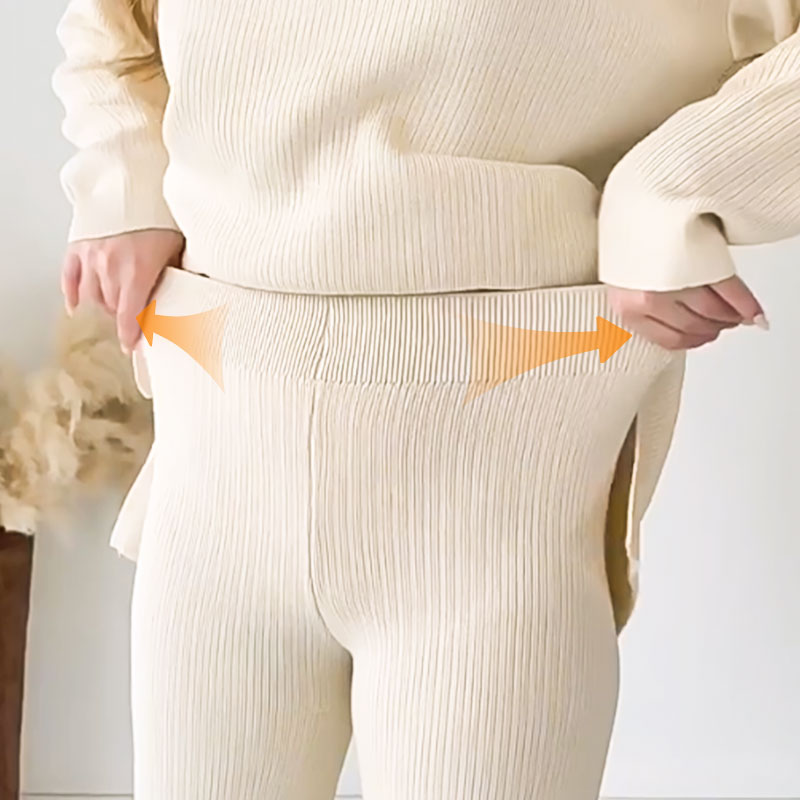 đ„LIVRAISON GRATUITEđ„Costume en tricot extensible confortable Ă col en V pour femme (haut + pantalon)