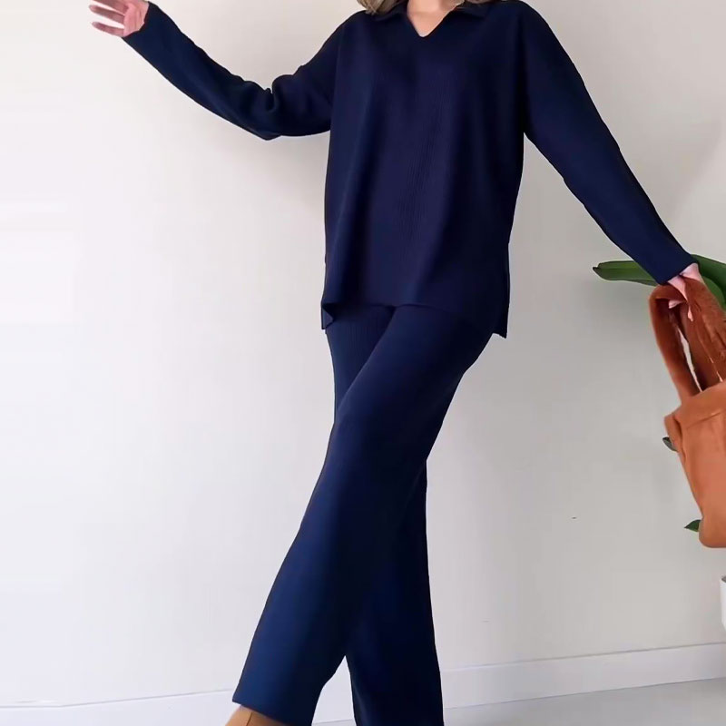 đ„LIVRAISON GRATUITEđ„Costume en tricot extensible confortable Ă col en V pour femme (haut + pantalon)