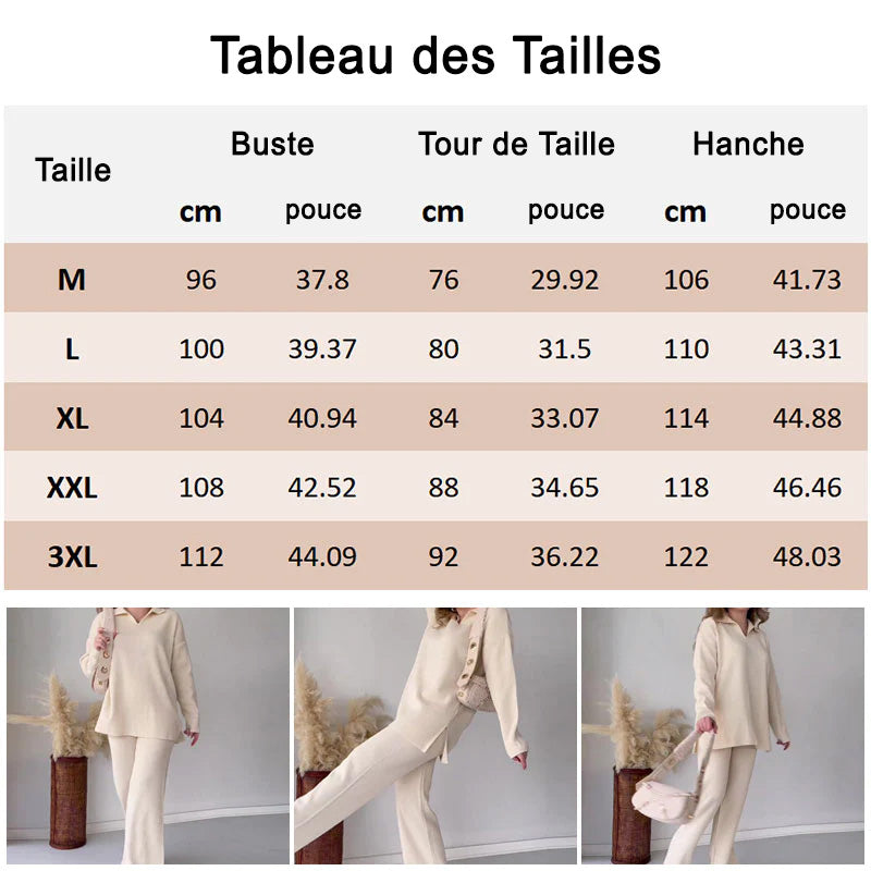 đ„LIVRAISON GRATUITEđ„Costume en tricot extensible confortable Ă col en V pour femme (haut + pantalon)