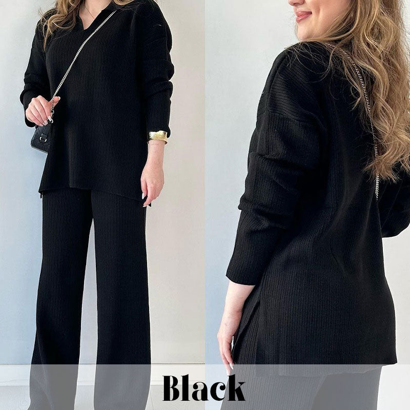 đ„LIVRAISON GRATUITEđ„Costume en tricot extensible confortable Ă col en V pour femme (haut + pantalon)