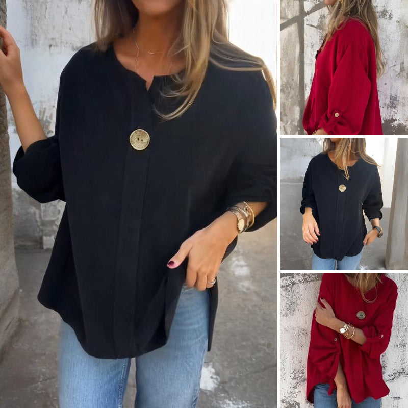 Haut simple et ample pour femme avec manches retroussées