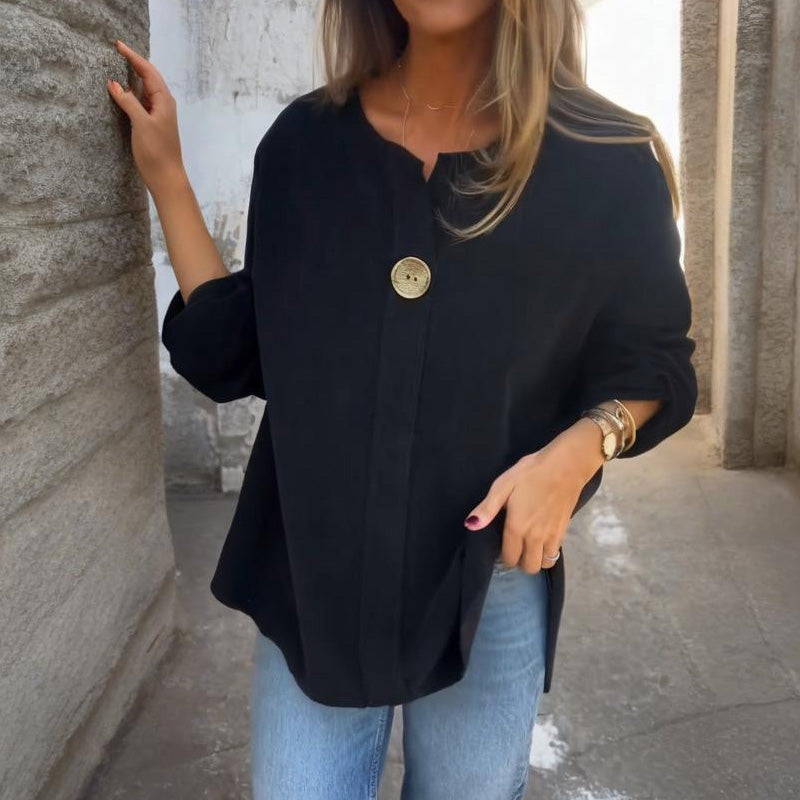 Haut simple et ample pour femme avec manches retroussées