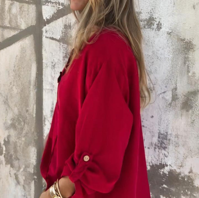 Haut simple et ample pour femme avec manches retroussées