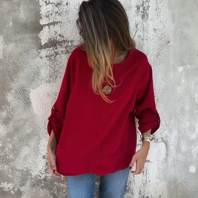 Haut simple et ample pour femme avec manches retroussées