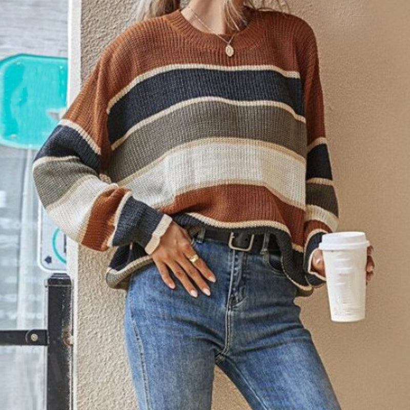 Pull ample à rayures et manches longues pour femme
