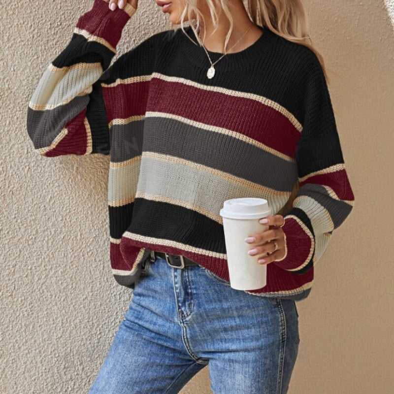 Pull ample à rayures et manches longues pour femme