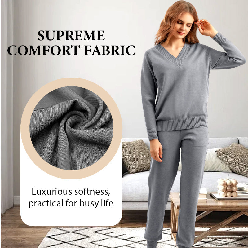 Ensemble 2 Pièces pour Femme – Pull Col en V & Pantalon Taille Haute