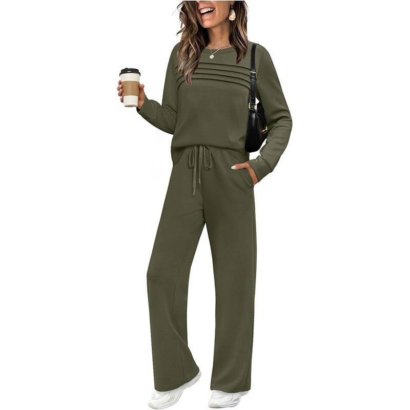 Ensemble haut ras du cou et pantalon à cordon pour femme