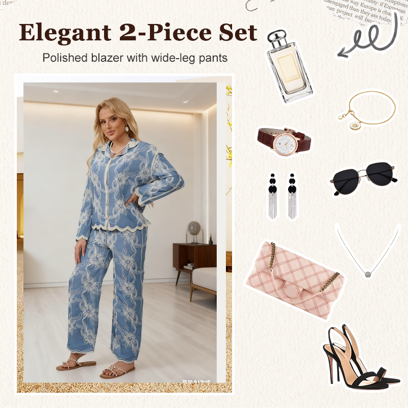💥Offre à durée limitée : 50 % de réduction sur l'ensemble 2 pièces brodé bleu pour femme