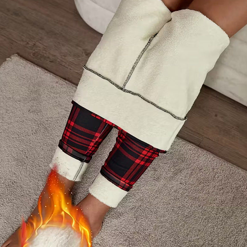 Leggings à carreaux doublés polaire pour femmes – des vêtements d'hiver doux, extensibles et élégants 🧣