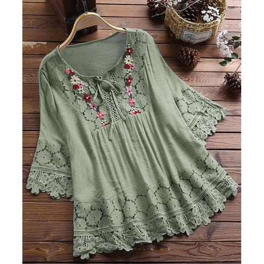 🔥Big Sale 50% OFF🔥🌸Women's Cotton Linen Loose Embroidered Top🌸