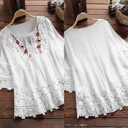 🔥Big Sale 50% OFF🔥🌸Women's Cotton Linen Loose Embroidered Top🌸