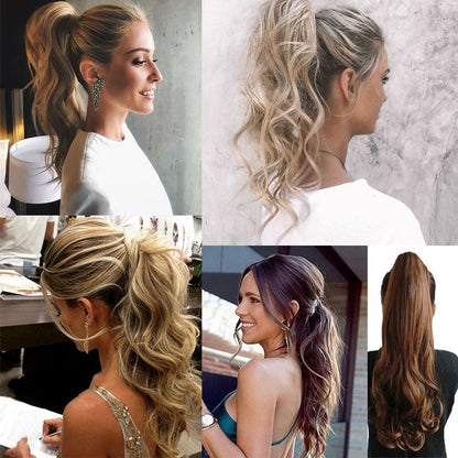 🔥Offres spéciales - Perruque bouclée ondulée de 45 cm avec clip et extension en queue de cheval