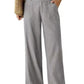 Damen Palazzo-Hose aus Baumwoll-Leinen-Mischgewebe, sommerlich fließend, weit geschnitten, gerades Bein, mit Tasche, lässige, einfarbige Loungehose mit weichem, elastischem Bund und hohem Bund.