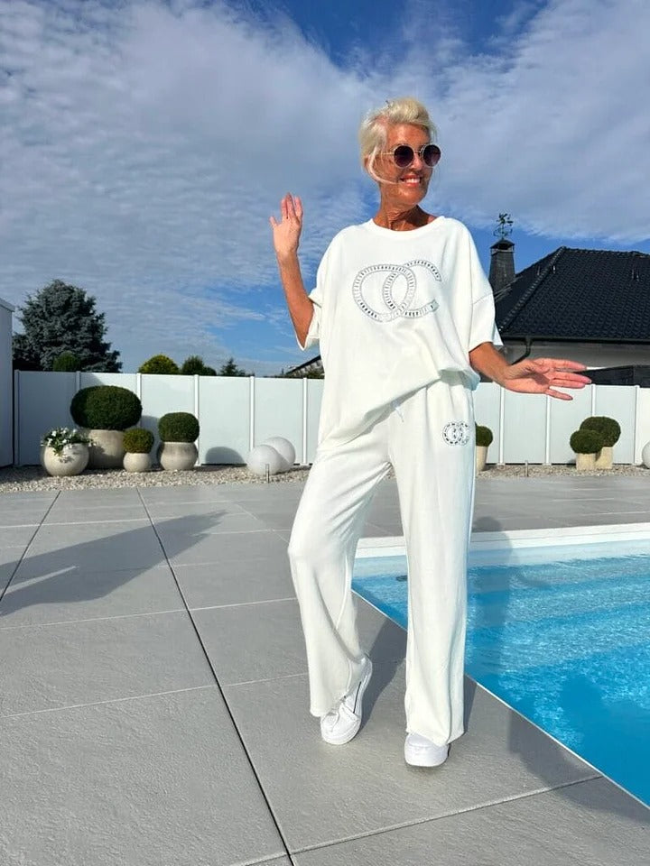 ⏳Spécial à durée limitée⏰Ensemble deux pièces décontracté pour femmes, haut uni et pantalon ample👚👖