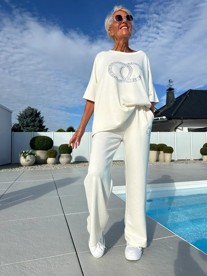 ⏳Spécial à durée limitée⏰Ensemble deux pièces décontracté pour femmes, haut uni et pantalon ample👚👖