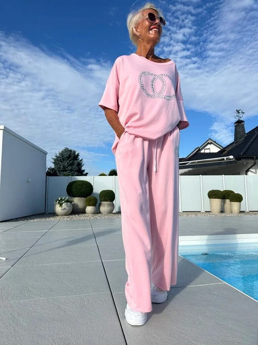 ⏳Spécial à durée limitée⏰Ensemble deux pièces décontracté pour femmes, haut uni et pantalon ample👚👖