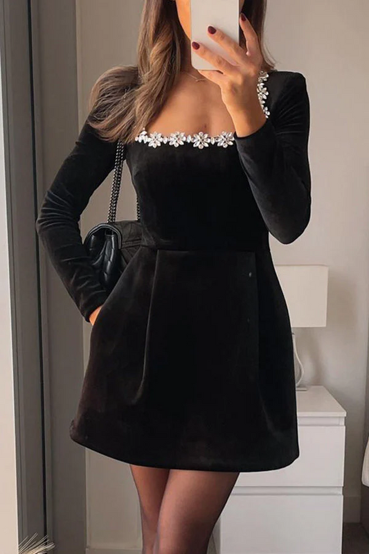 🔥Big Sale 50% OFF🔥Elegant Long Sleeve Dress with Square Collar