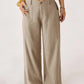 Damen Palazzo-Hose aus Baumwoll-Leinen-Mischgewebe, sommerlich fließend, weit geschnitten, gerades Bein, mit Tasche, lässige, einfarbige Loungehose mit weichem, elastischem Bund und hohem Bund.