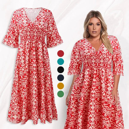 🔥Letzter Tag: 62% Rabatt! ⏰🌸👗Blumenkleid mit V-Ausschnitt🎁