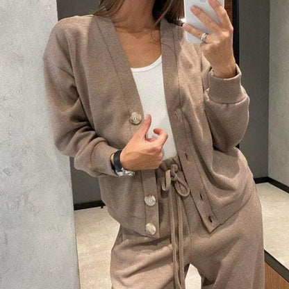 🔥Big Sale 50% OFF🔥Women's Knitted Buttoned Jacket and Pants Two-piece Set🍂