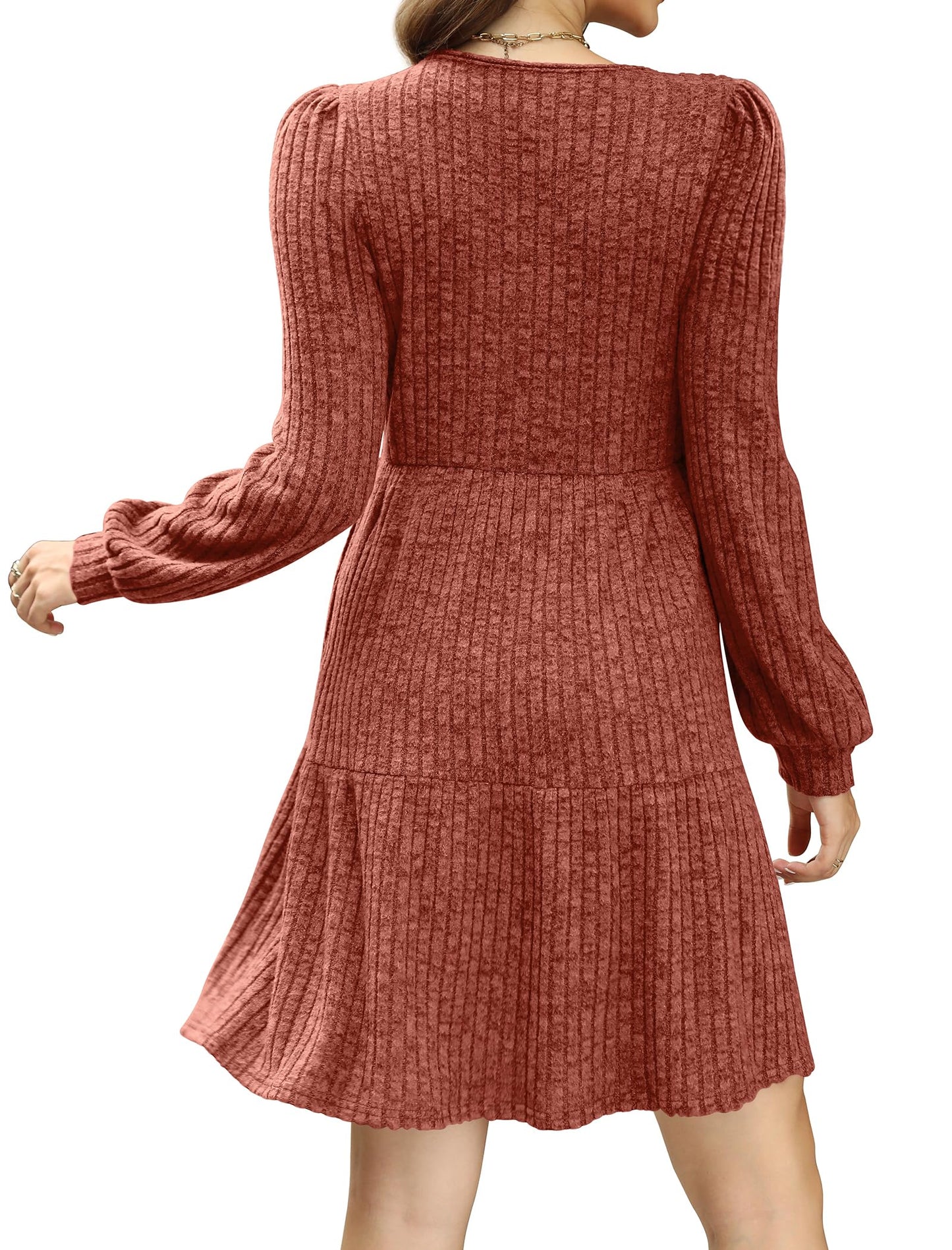 🍂Automne 2025 Nouveau style 49 % de réduction⏰Robe côtelée à encolure carrée et manches lanternes pour femme
