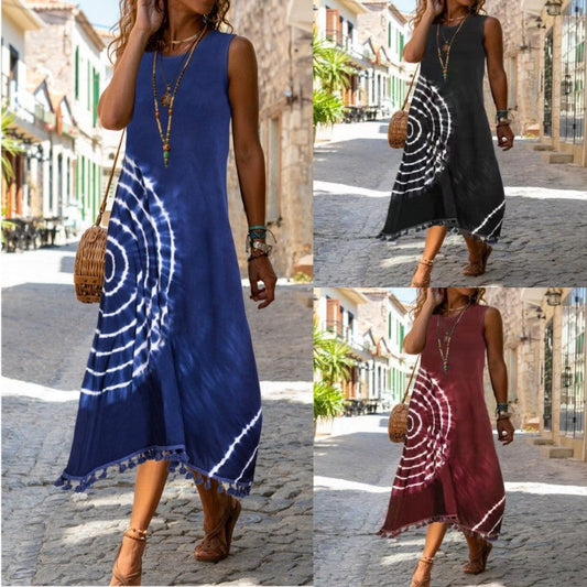 💕Damen lässiges ärmelloses Midikleid