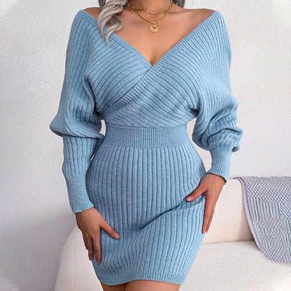 🔥Big Sale 50% OFF🔥Sexy Knit Mini Dress with Batwing Long Sleeves