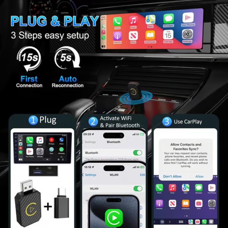 📢60% de réduction pour une durée limitée✨ Adaptateur Carplay sans fil d'interconnexion embarquée