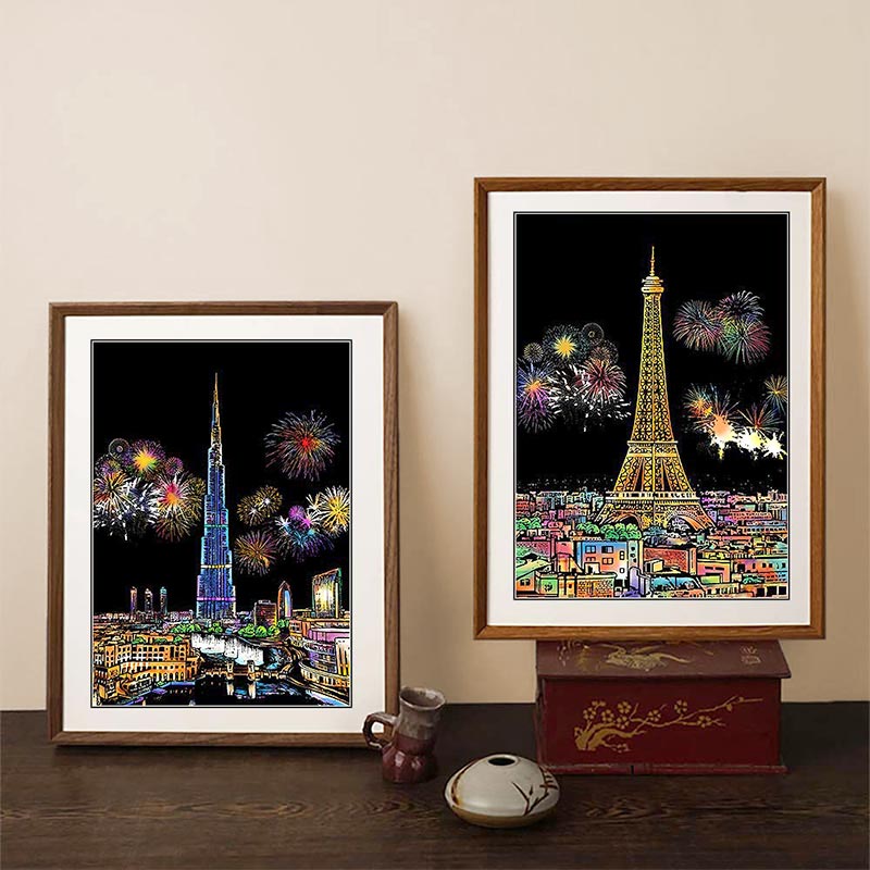 🔥Offre à durée limitée-Ensemble de 4 Tableaux à Gratter Créatifs avec Outil