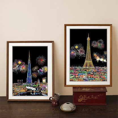 🔥Offre à durée limitée-Ensemble de 4 Tableaux à Gratter Créatifs avec Outil