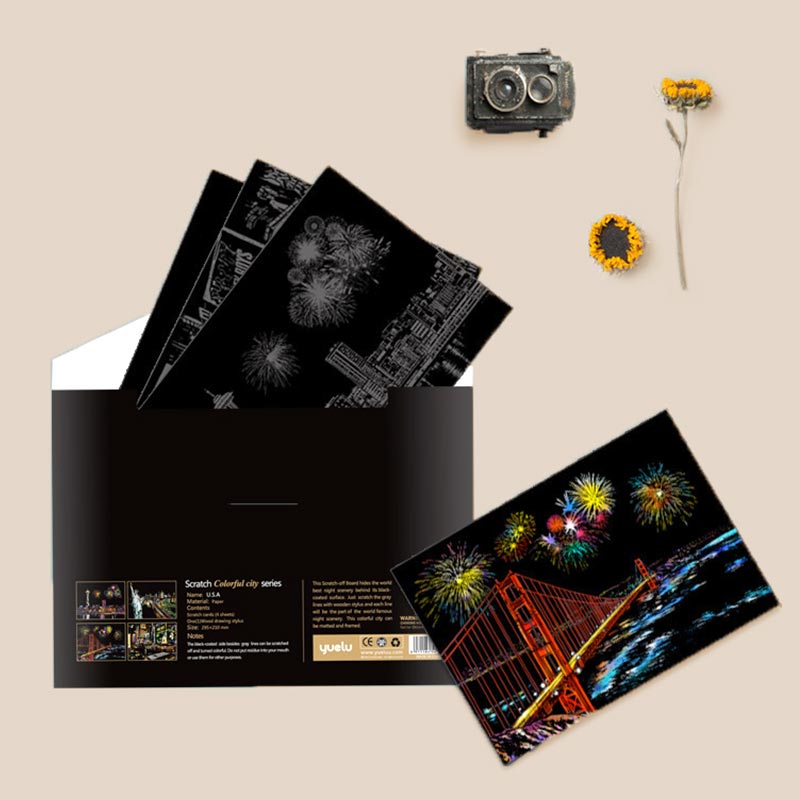 🔥Offre à durée limitée-Ensemble de 4 Tableaux à Gratter Créatifs avec Outil