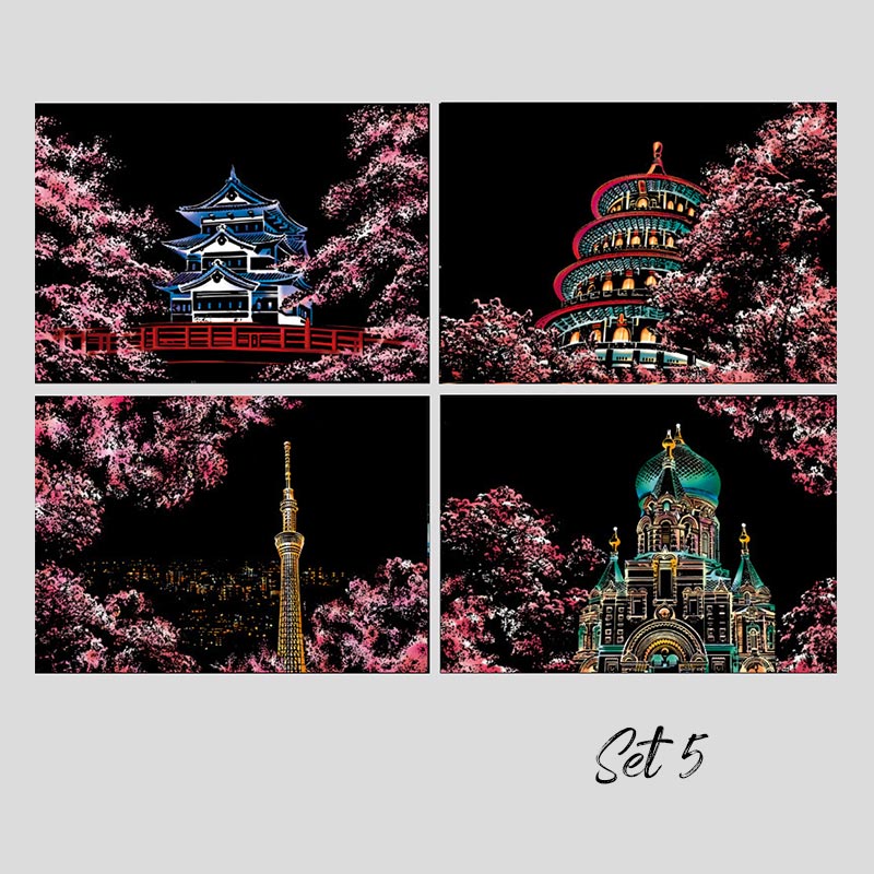 🔥Offre à durée limitée-Ensemble de 4 Tableaux à Gratter Créatifs avec Outil