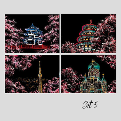 🔥Offre à durée limitée-Ensemble de 4 Tableaux à Gratter Créatifs avec Outil