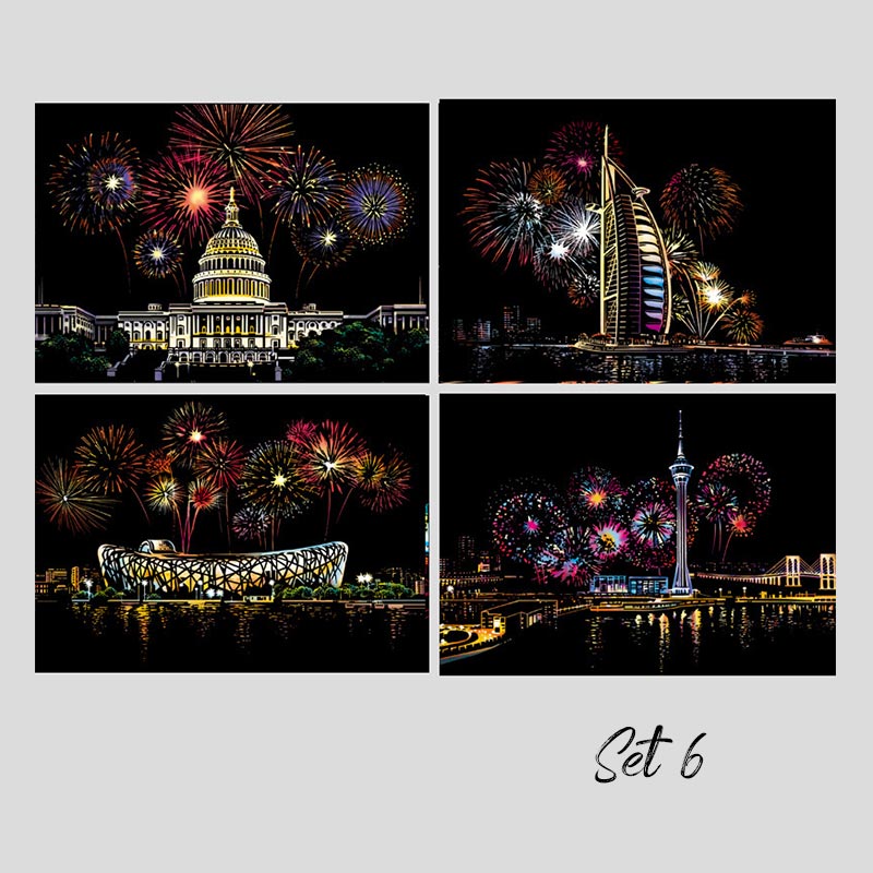 🔥Offre à durée limitée-Ensemble de 4 Tableaux à Gratter Créatifs avec Outil