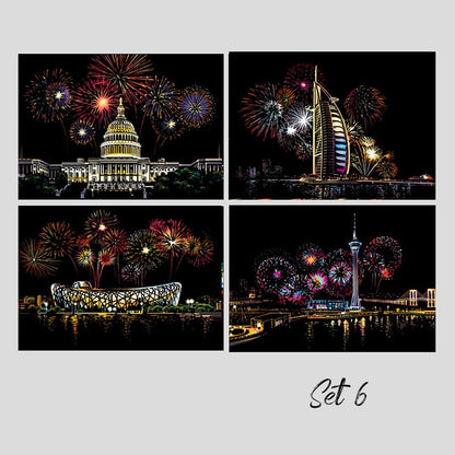 🔥Offre à durée limitée-Ensemble de 4 Tableaux à Gratter Créatifs avec Outil