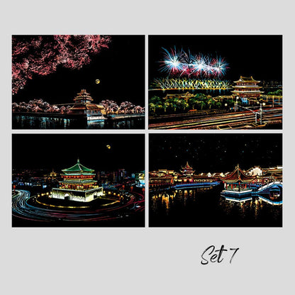 🔥Offre à durée limitée-Ensemble de 4 Tableaux à Gratter Créatifs avec Outil