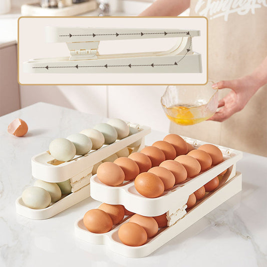 🔥Big Sale 50% OFF🔥Automatic Rolling Folding Egg Holder For Refrigerator