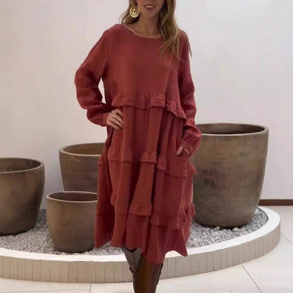 🔥2025 NEW SALES - 50% OFF🔥Women's Long Sleeve Round Neck Ruffle Dresses