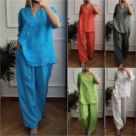 🔥 HALBPREIS DEAL 💥 Damen Zweiteiler mit eleganter Knopfverzierung ✨ luftig, bequem & perfekt für den Alltag