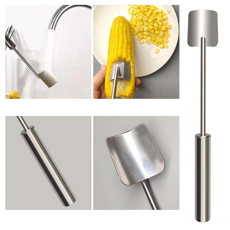 🌽Éplucheur de maïs en acier inoxydable à long manche, facile à nettoyer
