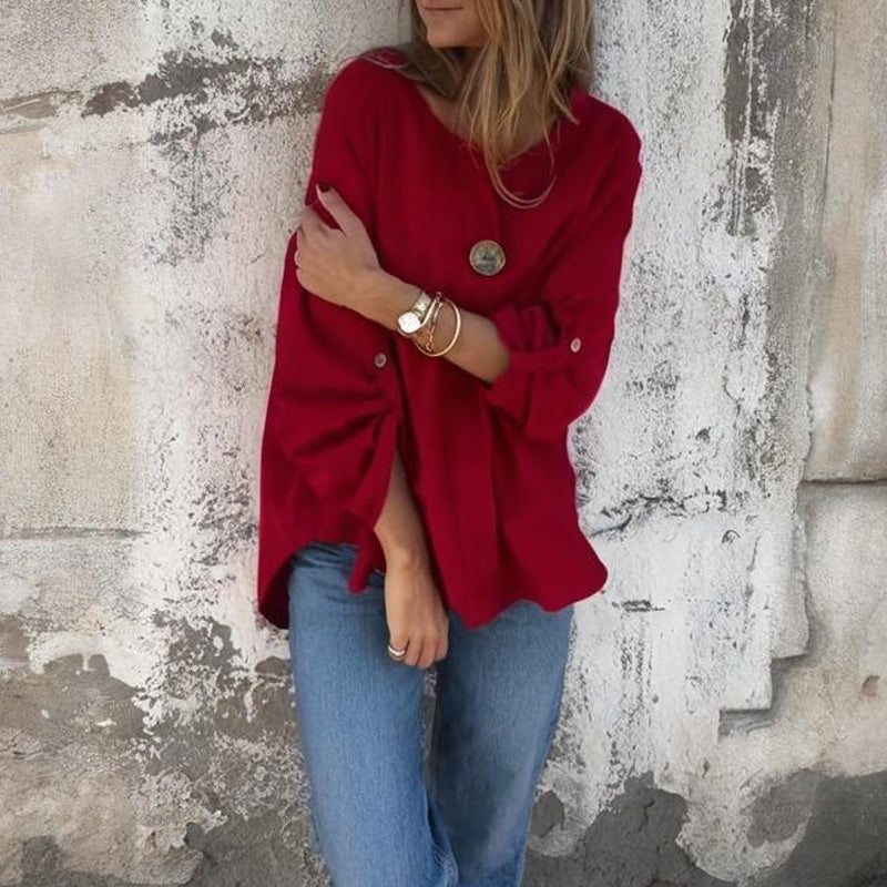 Haut simple et ample pour femme avec manches retroussées