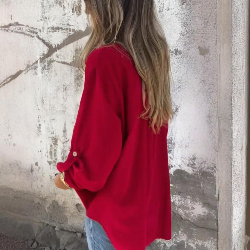Haut simple et ample pour femme avec manches retroussées