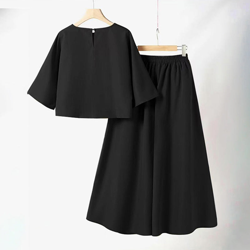 📢55% de réduction👗Ensemble 2 pièces décontracté pour femme, t-shirt à col rond et manches 3/4 et pantalon ample