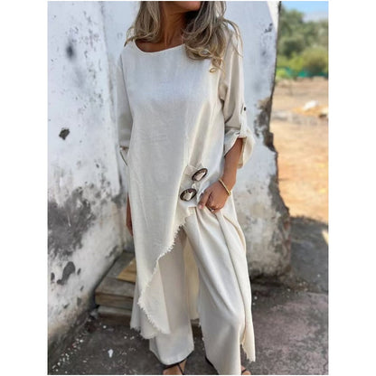 🌸Offres spéciales printemps🌸 Robe irrégulière et pantalon ample pour femme (ensemble 2 pièces)
