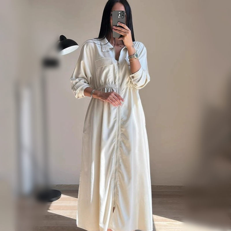 Robe à manches longues zippée avec taille cintrée