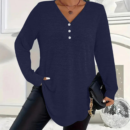 🍂 Offres spéciales d'automne 50 %💜Haut à manches longues et col en V boutonné pour femme