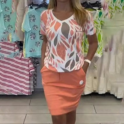 Women’s Print Top & Stylish Skirt 2-Piece Set