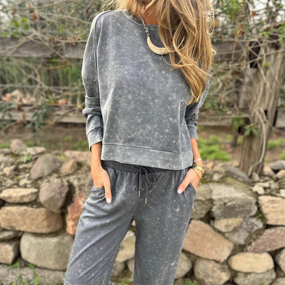 ⏳Spécial à durée limitée⏰Ensemble sweat-shirt à col rond et pantalon à cordon pour femme👚👖