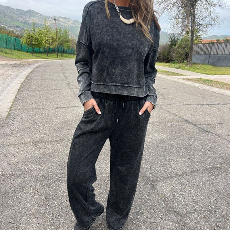 ⏳Spécial à durée limitée⏰Ensemble sweat-shirt à col rond et pantalon à cordon pour femme👚👖